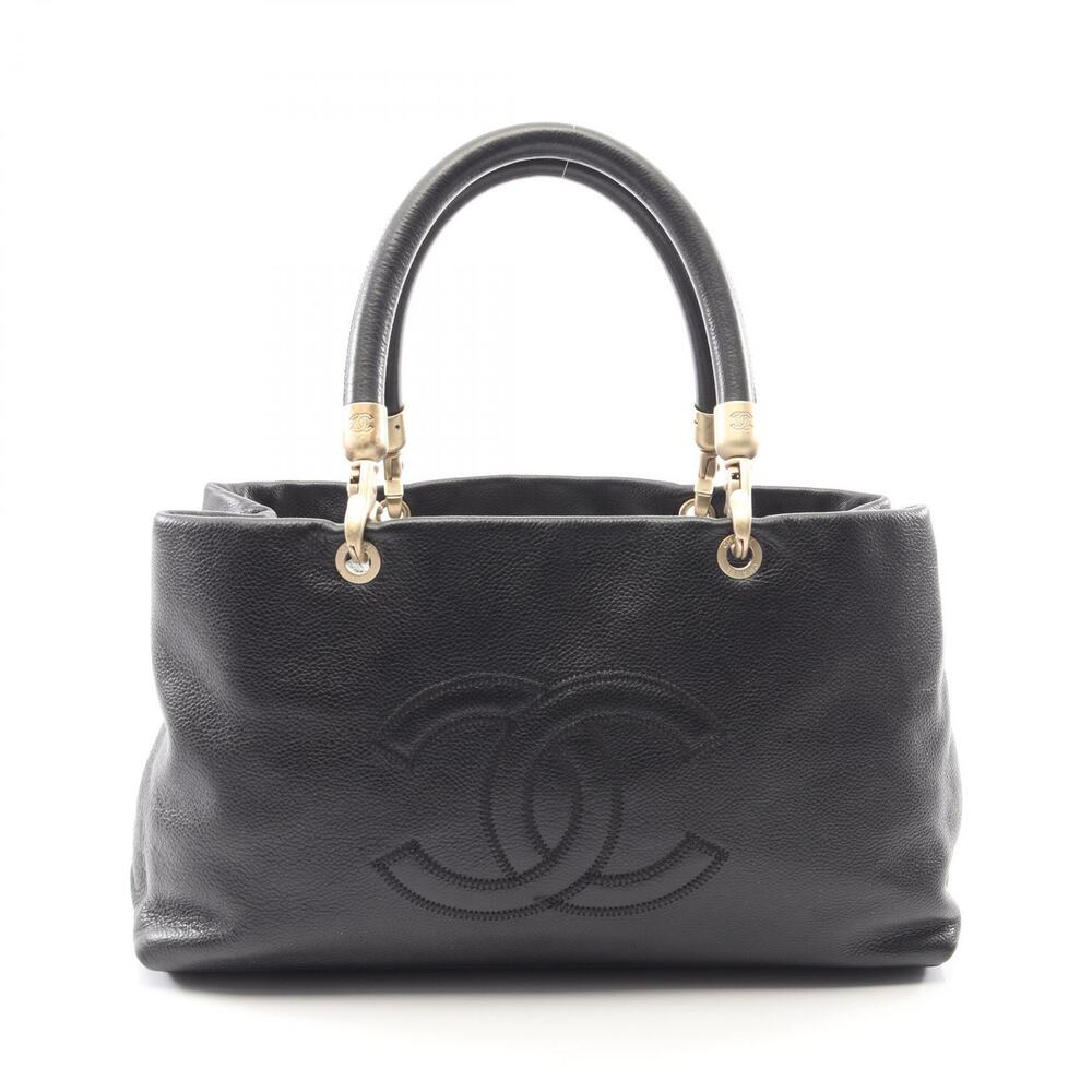 Chanel Coco Mark Handbag Caviar Leather Grained Calfskin Black
